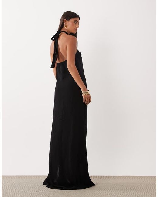 Mango Brown Rose Detail Halterneck Maxi Dress