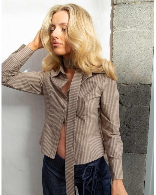 Daisy Street Natural X Emma Jean Fitted Shirt With Matching Scarf