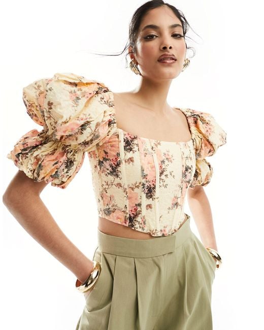 & Other Stories Natural Buster Top With Corset Detail And Puff Sleeves