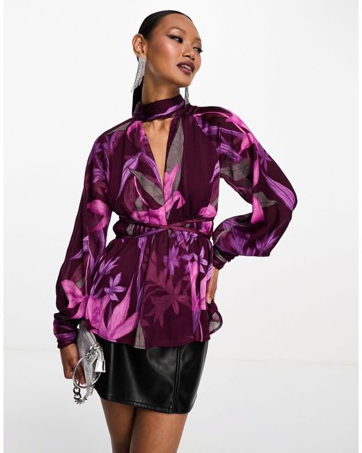 ASOS Purple – hochgeschlossene langärmlige bluse