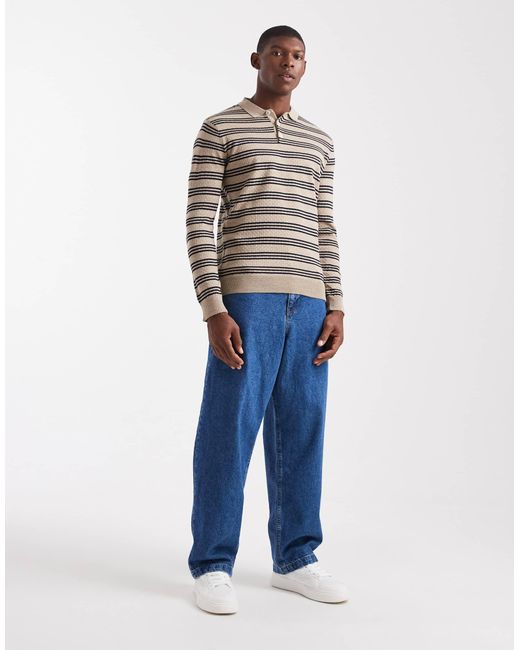 ASOS – langärmliges strick-polohemd in Blue für Herren
