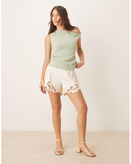 ASOS Green Knitted Draped Asymmetric Slub One Shoulder Top