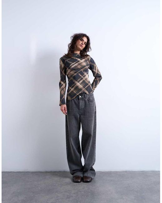 TOPSHOP Geruite Top Met Lange Mouwen in het Multicolor