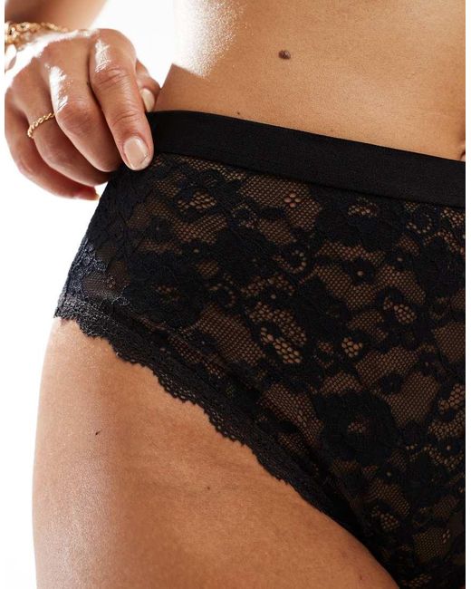 ASOS Black Lila 2 Pack Lace High Waist Brief With Waistband