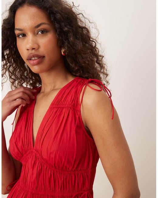 Nobody's Child Red Ianthe Tie Detail V-neck Midi Dress