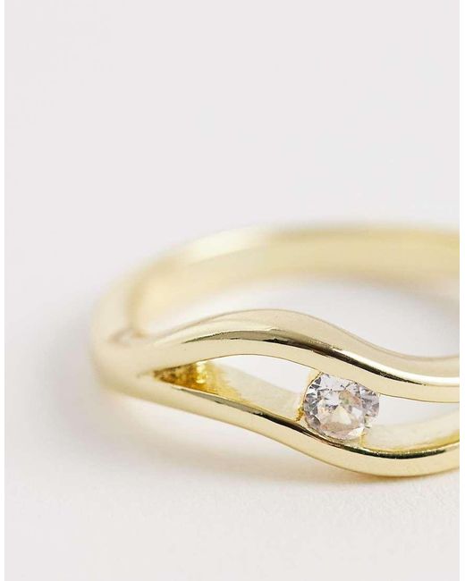 ASOS Sierlijke Ring Met Golf En Zirkonia Steentjes in het Natural