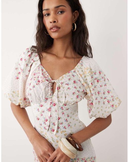 Wednesday's Girl White Wednesdays Girl Floaty Midaxi Dress Spliced Floral Spot