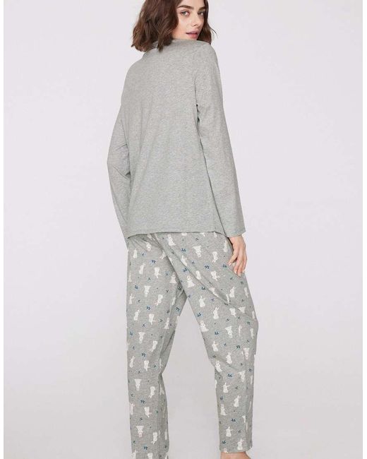 Tezenis Gray Bunny Print Long Cotton Pyjamas