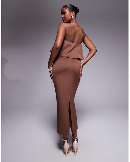 Robe bustier mi-longue en imitation néoprène à basques - chocolat ASOS en coloris Brown