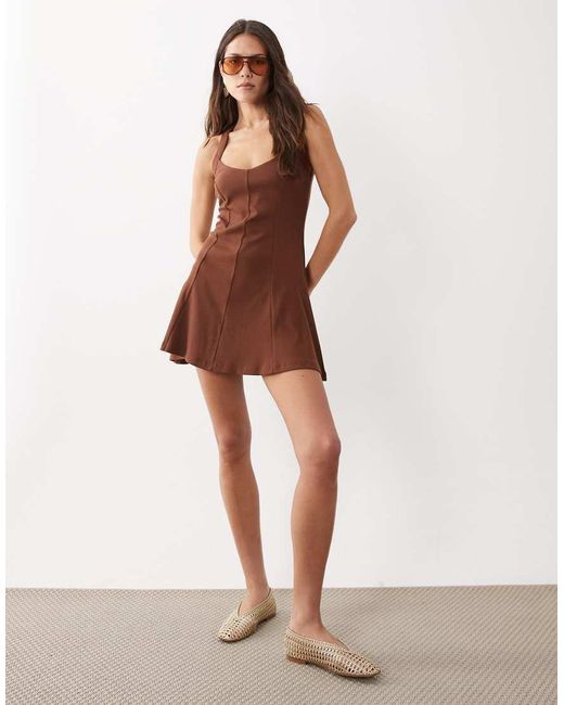 ASOS Brown Rib Seam Detail Halter Mini Dress