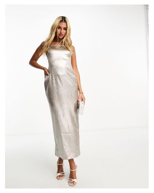 EVER NEW White Metallic Drape Midaxi Slip Dress
