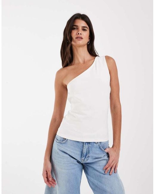 ASOS White Cotton One Shoulder Top