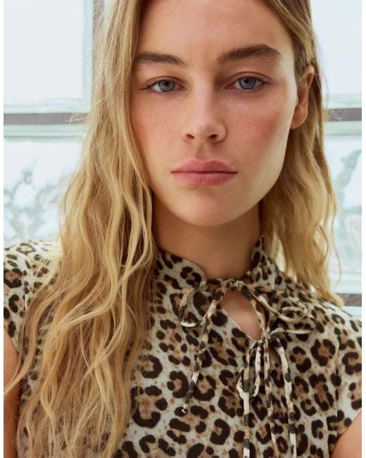 Bershka Metallic Animal Print Tulle Mini Dress