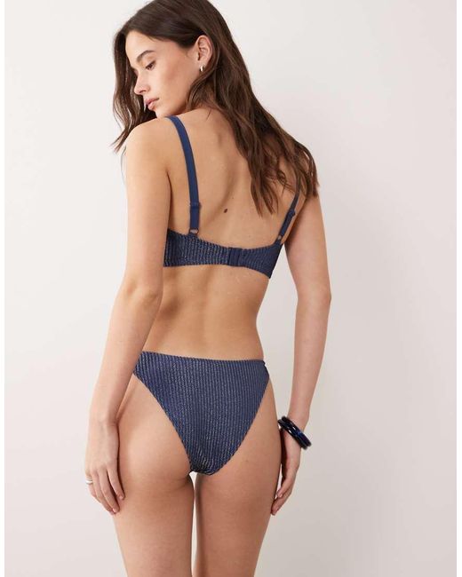 ASOS Blue Riddy Glitter Rib Ibiza High Leg Cheeky Brazilian Bikini Bottom