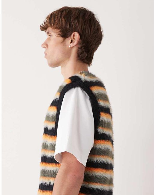 Chaleco A Rayas Multicolores De Punto De Hilo Desflecado De -Negro Weekday de hombre de color Black