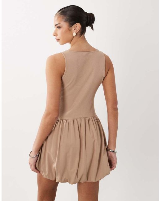 ASOS Natural Ribbed Sleeveless Bubble Hem Mini Dress