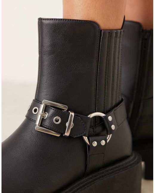 New Look Black Buckle Biker Chelsea Boot