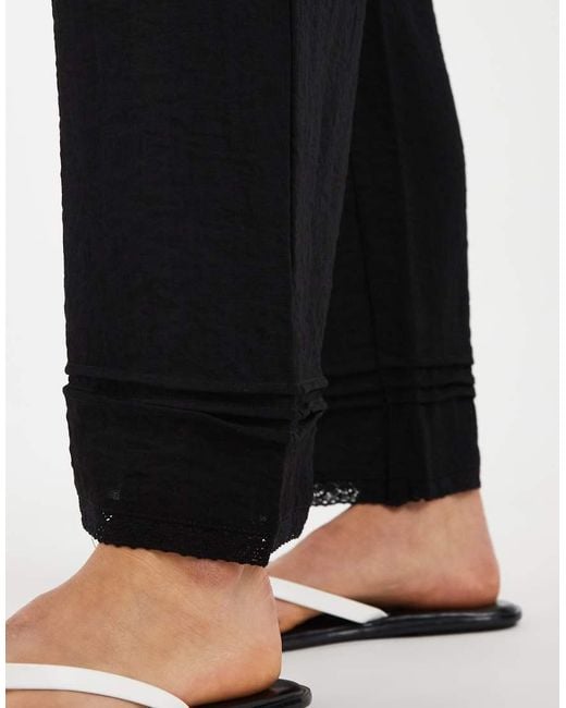 Aware Black Wide Leg Trouser With Lace Trim Detail Co-ord