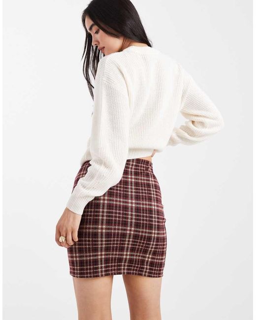 New Look White Check Tube Mini Skirt