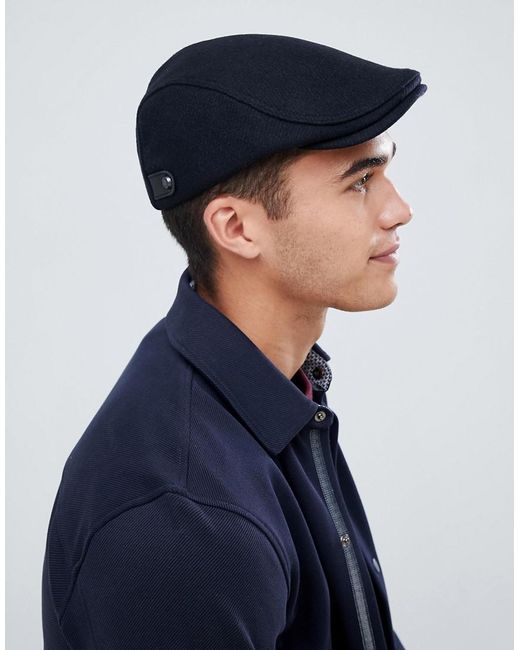 Ted Baker Wool Flat Cap in Navy (Blue 