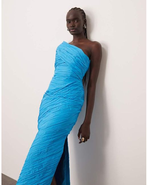 Vestido Largo Asimétrico Con Diseño Estructurado Y Drapeado De ARRANGE de color Blue