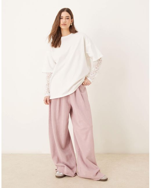 ASOS Pink Regular Fit Tee With Lace Sleeve