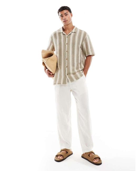 Camisa Texturizada De Manga Corta A Rayas Y Crudo De -Neutro Threadbare de hombre de color White