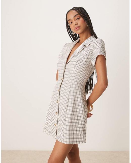 ASOS Geruite Mini Overhemdjurk Met Kraagje in het Natural