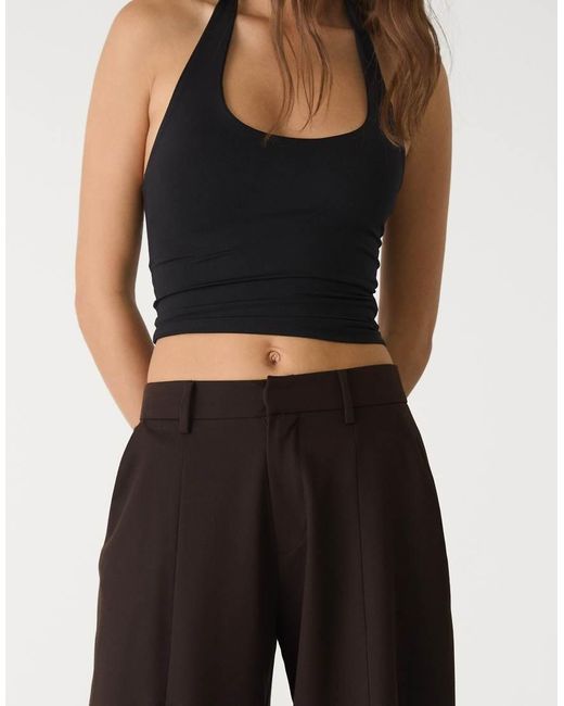 Stradivarius Black Tailored Wide Leg Trousers With Seam Detail