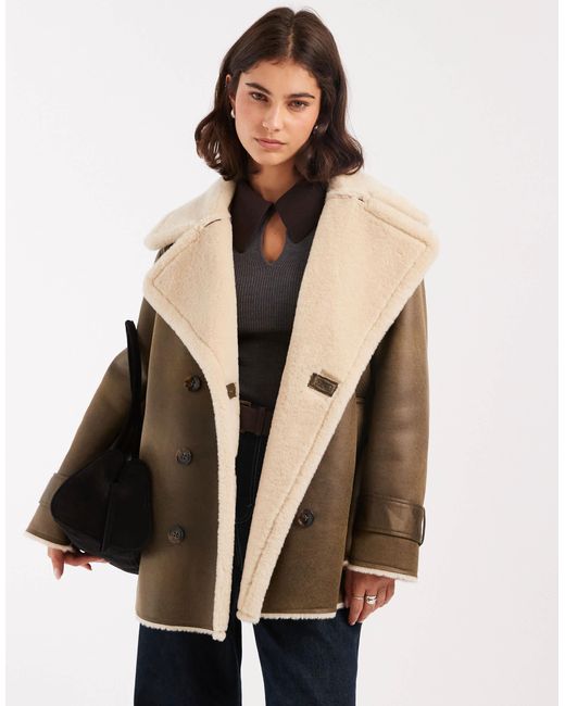 ASOS Natural Oversized Bonded Borg Flight Jacket