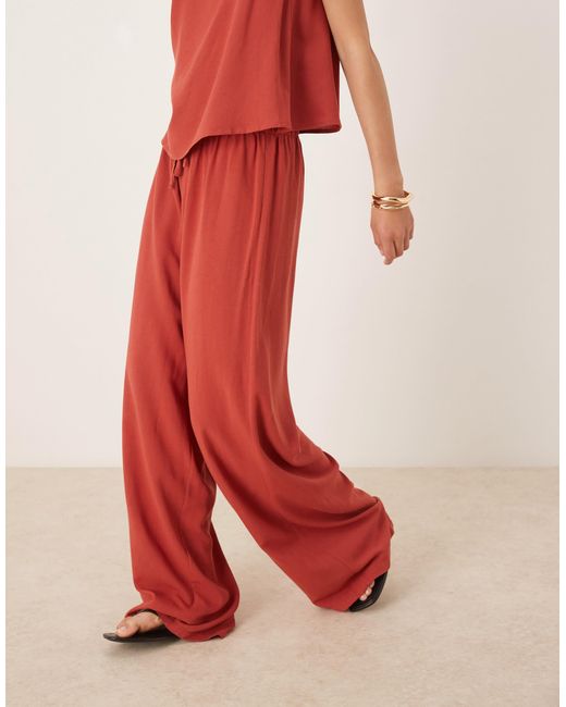 ASOS Red Linen Blend Pull On Trouser