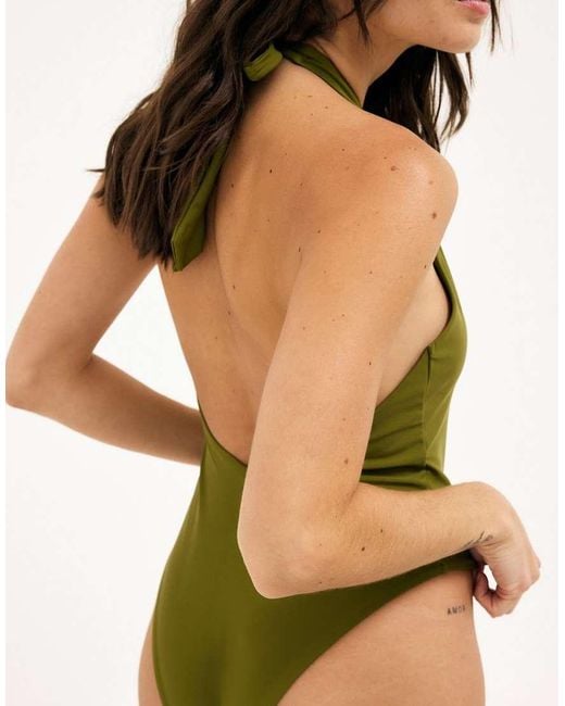 NA-KD Blue X Audrey Afonso Halterneck Detail Swimsuit