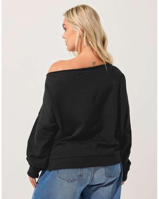 Yours Clothing Black Off Shoulder Sweatshirt
