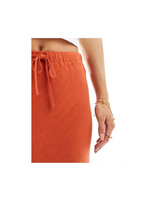ASOS Red Asos Design Petite Linen Look Tie Waist Bias Midi Skirt