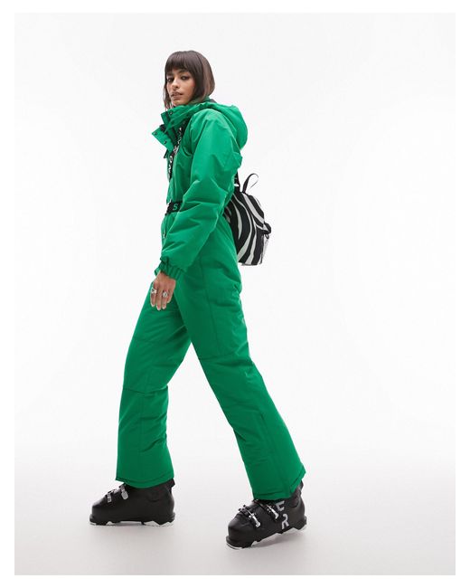 TOPSHOP Green Sno Ski Suit With Hood And Belt