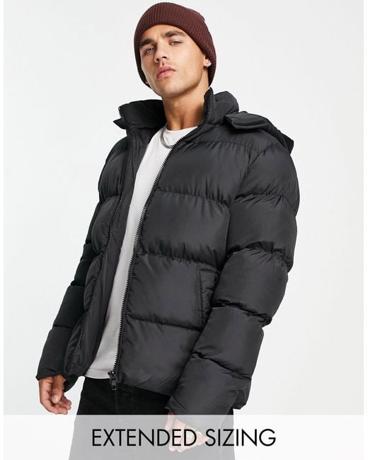 ASOS Puffer Jacket With Detachable Hood in Black for Men | Lyst