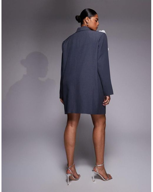 ASOS Blue Curve Blazer Dress With 3d Floral Detail