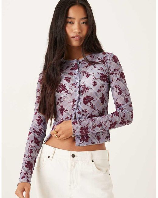 Motel Purple Kahula Long Sleeve Lotus Flock Top