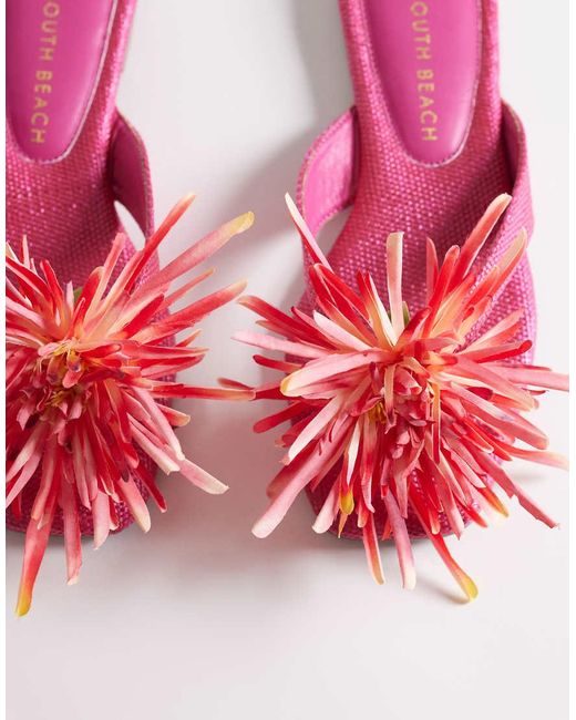 South Beach Pink Flip Flops With Flower Detail