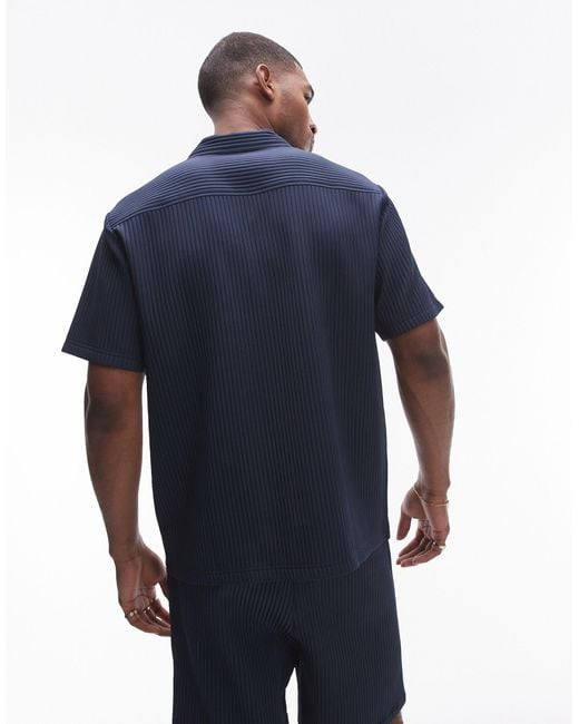 Topman – kurzärmliges plissee-hemd in Blue für Herren