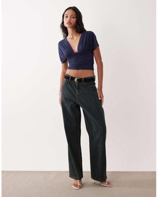 Motel Blue Vernia Plunge Batwing Cupro Top
