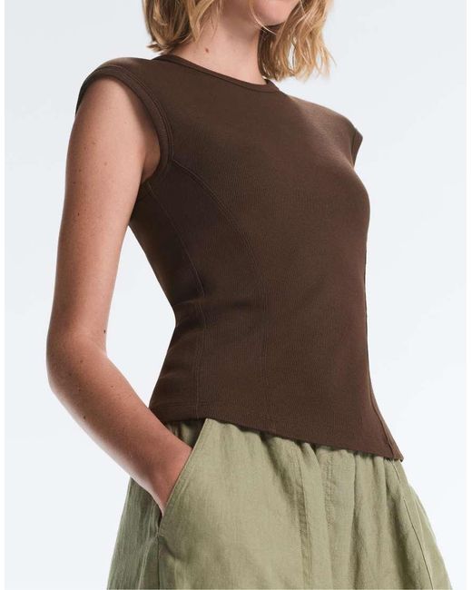 Oysho Brown Short-sleeved Rib Top With Cotton And Modal