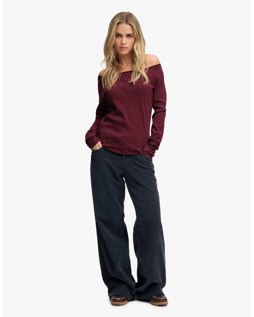 Superdry Red Bardot Off Shoulder Top