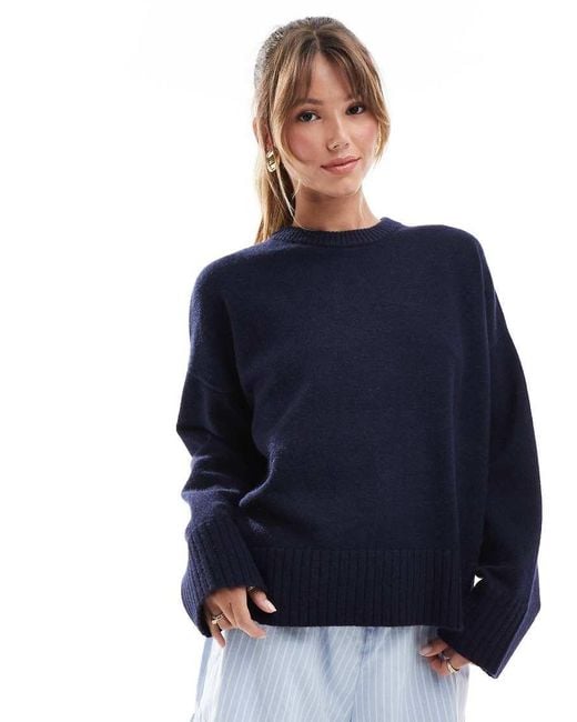 Bershka Blue Chunky Crew Neck Jumper