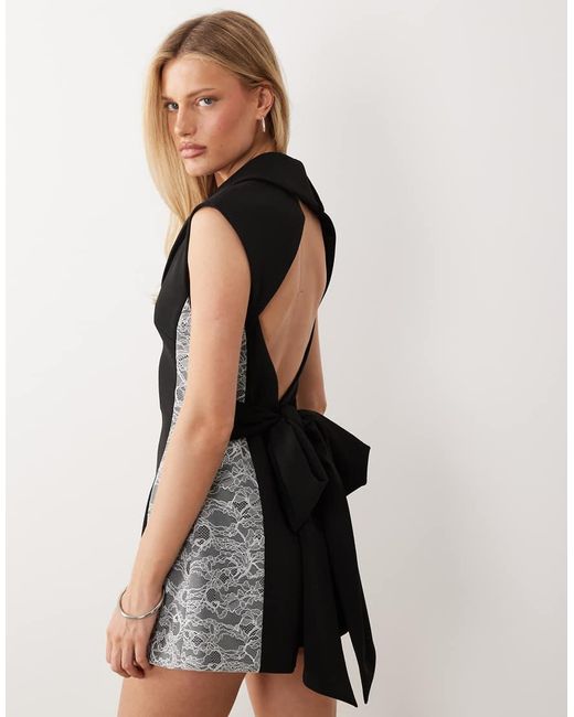 ASOS Black Tailored Playsuit With Lace Trim Detail