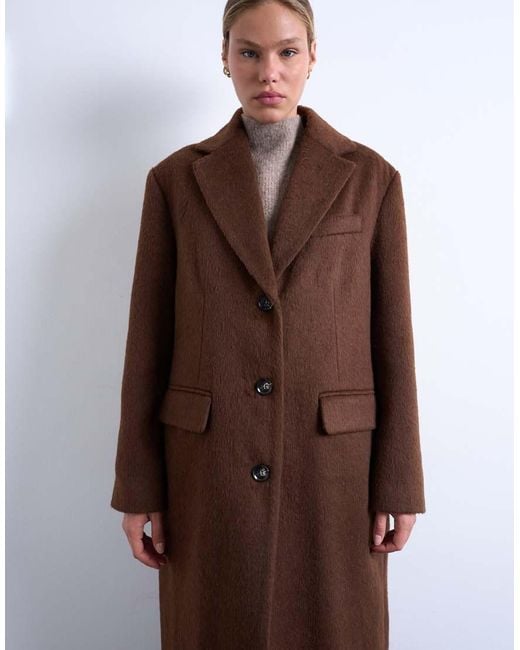 TOPSHOP Brown Brushed Three Button Longline Blazer Coat