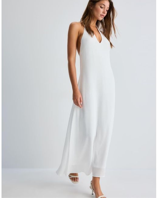 Stradivarius White Halter Crepe Dress