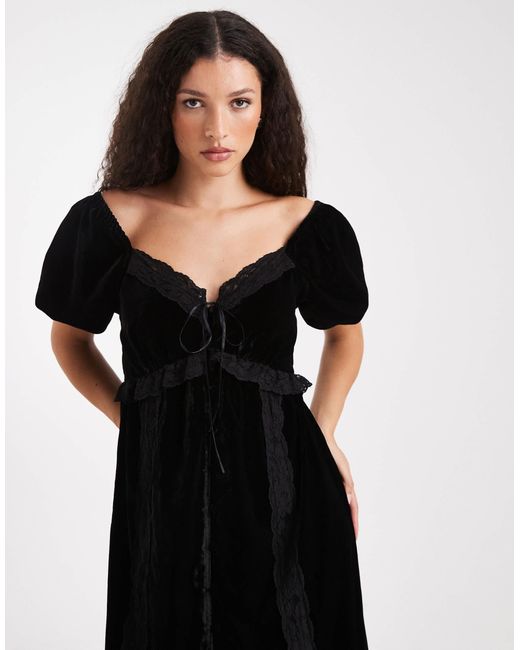 Miss Selfridge Velvet And Lace Puff Sleeve Maxi Dress in Black | Lyst Miss Selfridge Velvet And Lace Puff Sleeve Maxi Dress in Black | Lyst