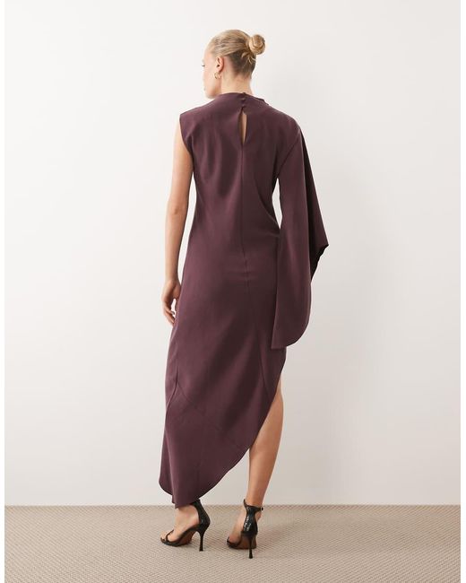ASOS Purple One Sleeve High Neck Maxi Dress With Asymmetric Hem