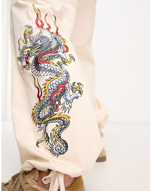Ed Hardy Low Rise Cargo Trousers With Dragon Embroidery in Natural | Lyst  Australia